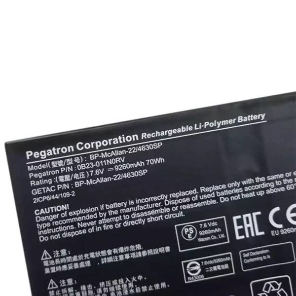 Genuine laptop battery for Pegatron Corporation Getac OB23-011NORV,BP-McALLAN-22,BP-McALLAN-22/4630SP - Image 3