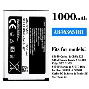 Genuine cell phone battery AB463651BU for Samsung S3650 Corby