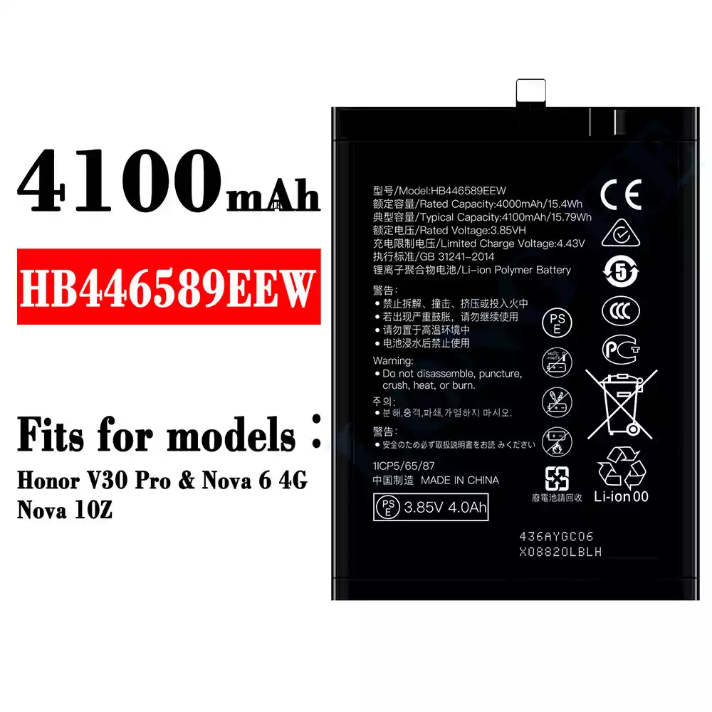 Genuine cell phone battery HB446589EEW for HUAWEI Honor V30 Pro/Nova 6 4G/Nova 10Z