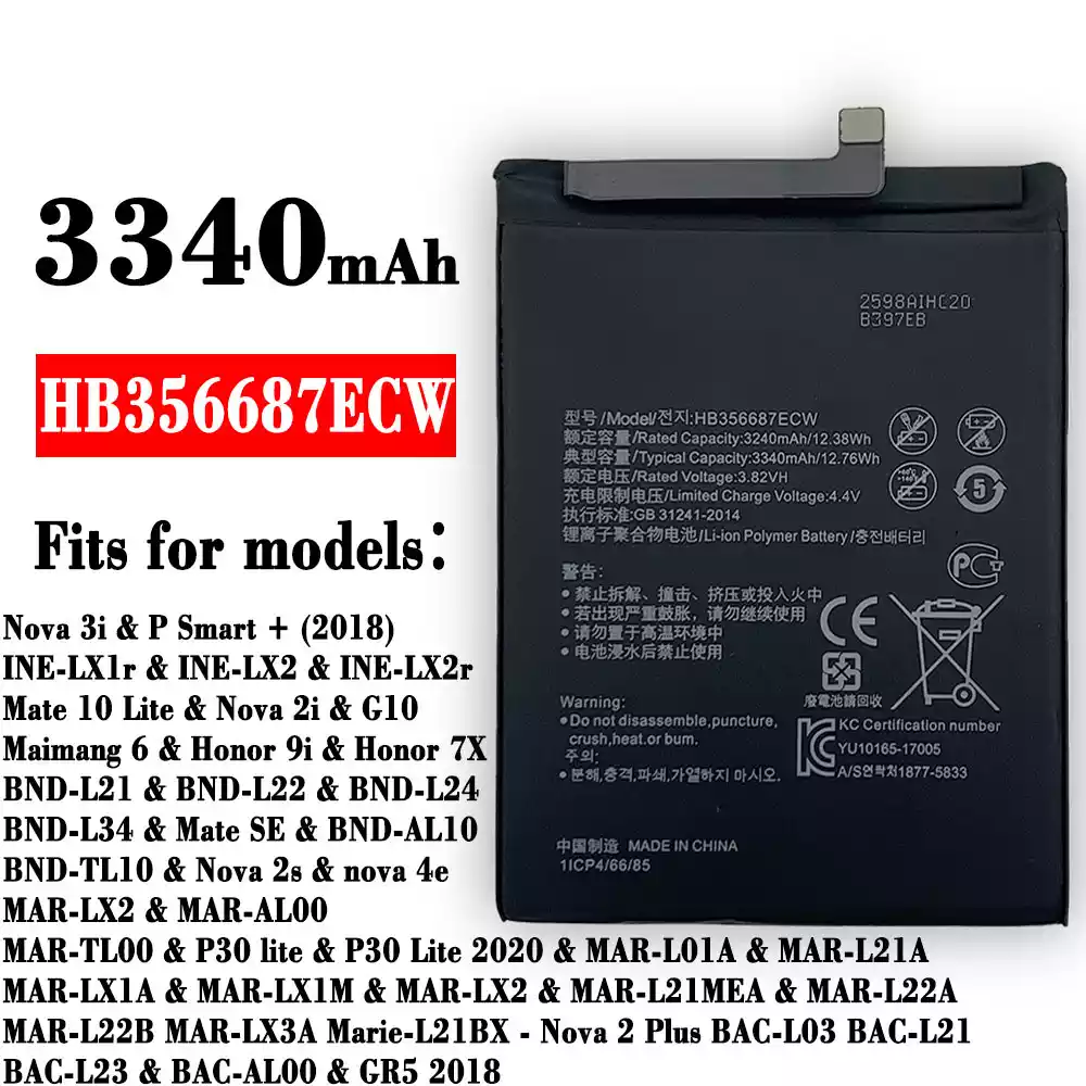 Genuine cell phone battery HB356687ECW for HUAWEI Nova 3i / Mate 10 Lite / Nova 2i / Honor 9i / Honor 7X / Nova 2s / nova 4e/P30 lite / P30 Lite 2020 /