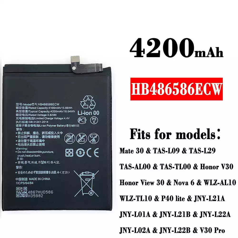 Genuine cell phone battery HB486586ECW for HUAWEI Mate 30 / Honor V30 /Honor View 30 / Nova 6 / P40 lite / V30 Pro