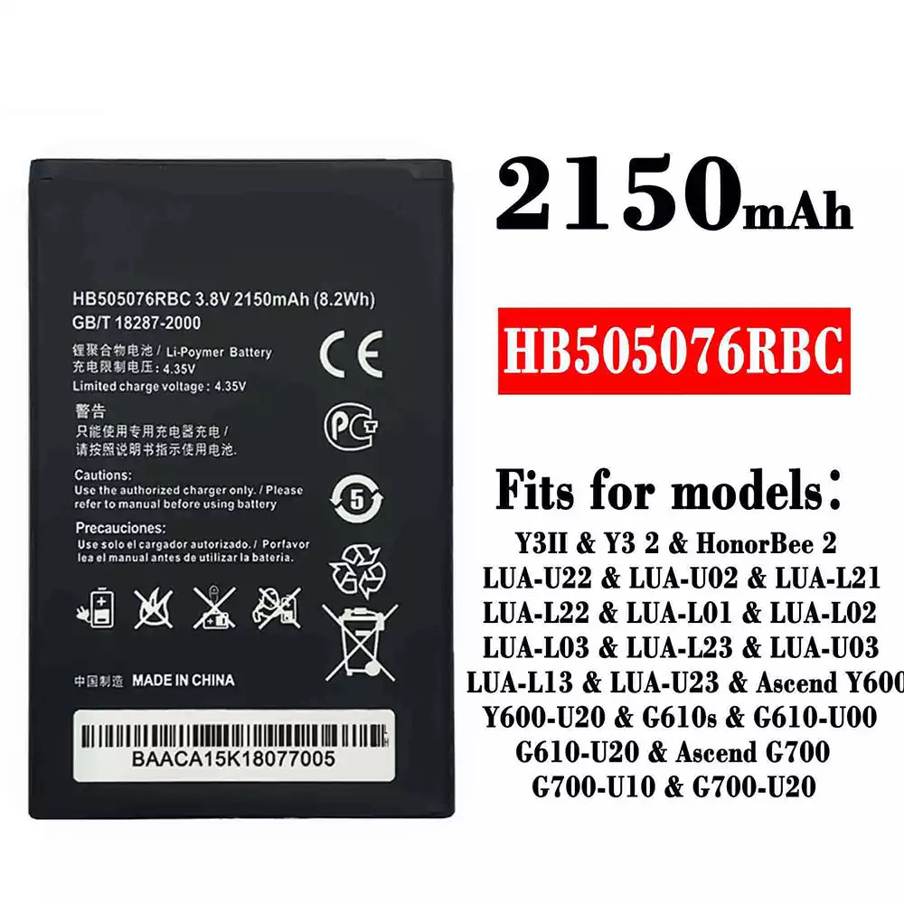 Genuine cell phone battery HB505076RBC for HUAWEI Y3 2 / HonorBee 2 / Ascend Y600 / Ascend G700