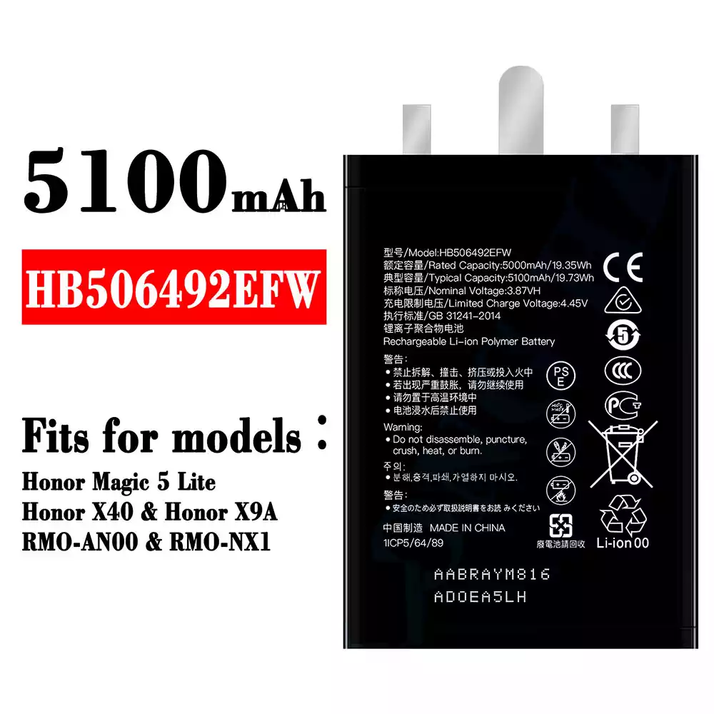 Genuine cell phone battery HB506492EFW for HUAWEI Honor Magic 5 Lite / Honor X40 / Honor X9A