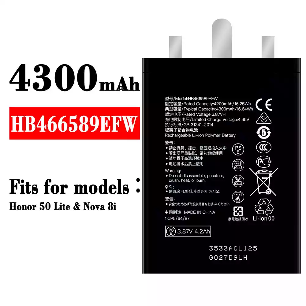 Genuine cell phone battery HB466589EFW for HUAWEI Honor 50 Lite/Nova 8i