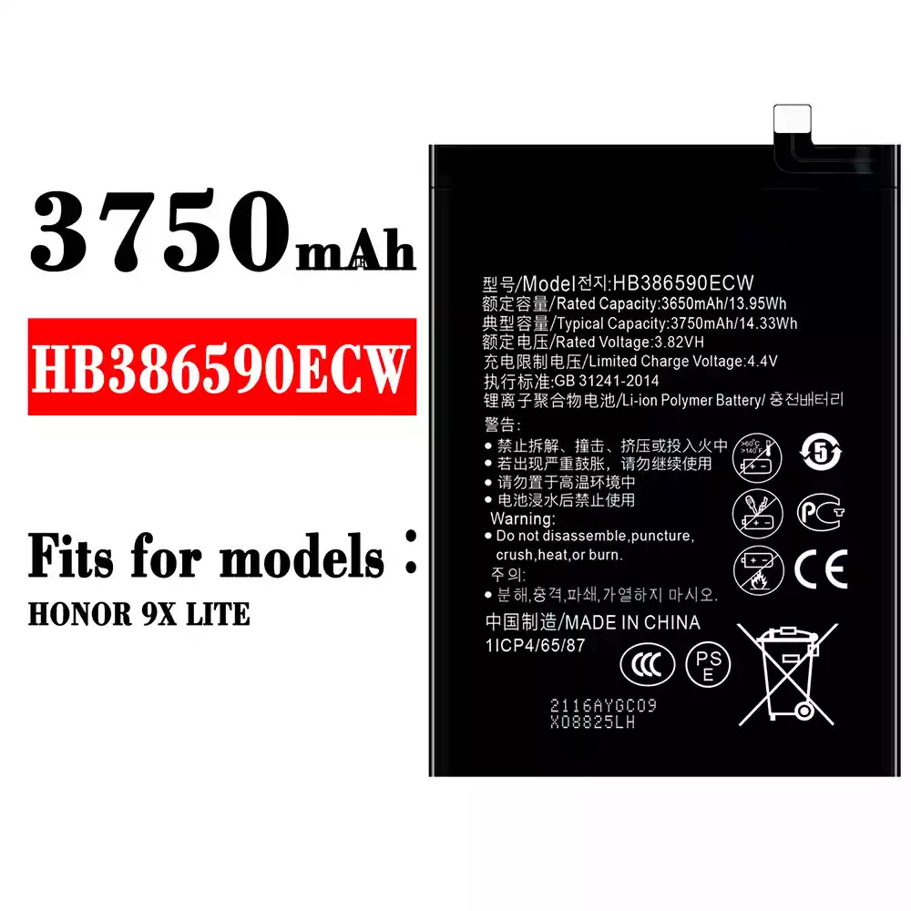 Genuine cell phone battery HB386590ECW for HUAWEI HONOR 9X LITE