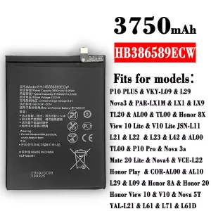 Genuine cell phone battery HB386589ECW for HUAWEI P10 PLUS /Nova3 / Honor 8X / View 10 Lite / P10 Pro / Nova 3a / Mate 20 Lite / Nova4 / Honor 8A / Honor 20 / Honor View 10 / Nova 5T
