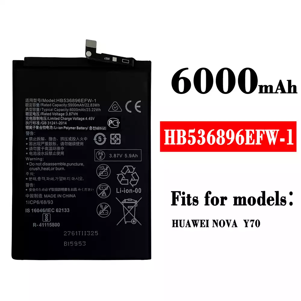 Genuine cell phone battery HB536896EFW-1 for HUAWEI NOVA Y70