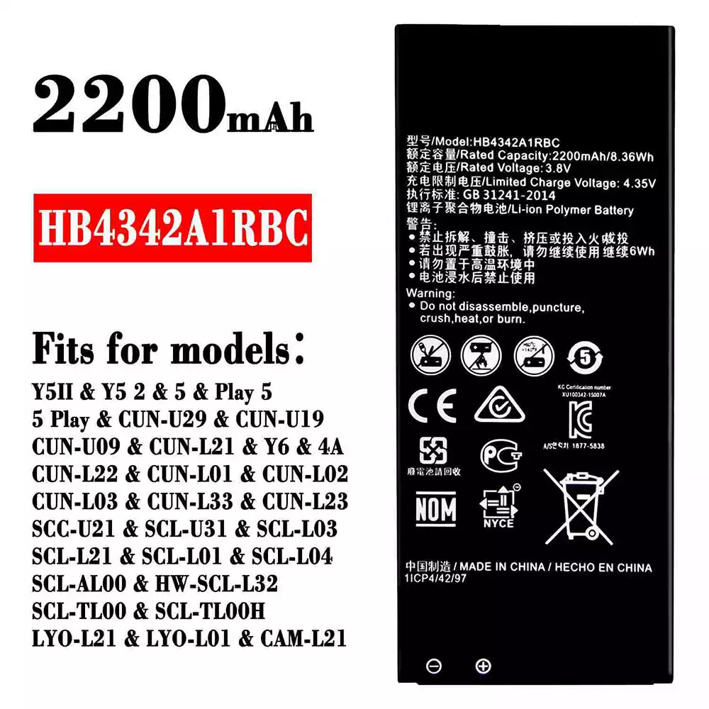 Genuine cell phone battery HB4342A1RBC for HUAWEI Y5 2 / Play 5