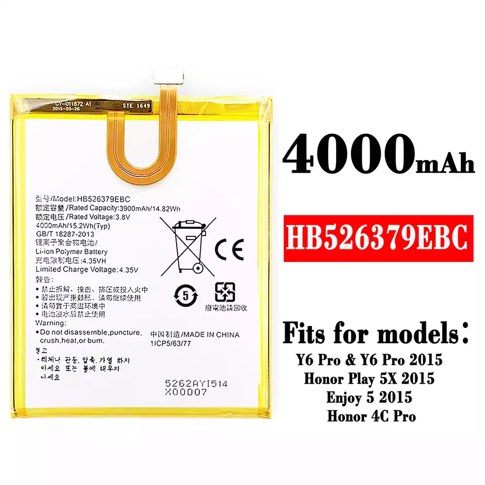 Genuine cell phone battery HB526379EBC for HUAWEI Y6 Pro 2015 / Honor Play 5X 2015 / Enjoy 5 2015 / Honor 4C Pro