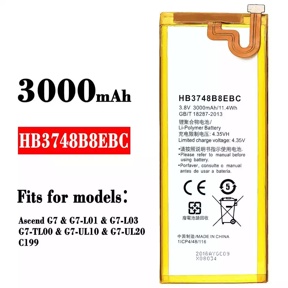 Genuine cell phone battery HB3748B8EBC for HUAWEI Ascend G7