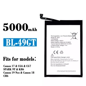 Genuine cell phone battery BL-49GT for Tecno Camon 17 1 CG6 / CG7 / SPARK 9T / KH6 / Camon 19 Neo / Camon 18 /CH6