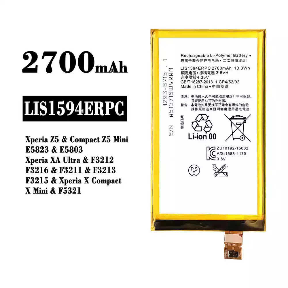 Genuine cell phone battery LIS1594ERPC for Sony Xperia Z5 / Compact Z5 Mini / Xperia XA Ultra / Xperia X Compact X Mini