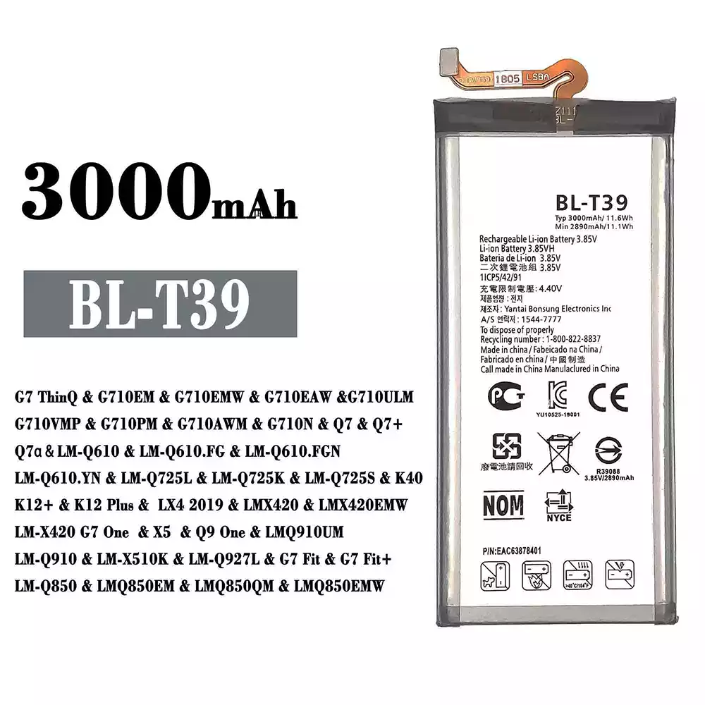 Genuine cell phone battery BL-T39 for LG G7 ThinQ / Q7 / Q7+ / Q7a / K40 / K12+ / K12 Plus / Q9 One / G7 Fit / G7 Fit+