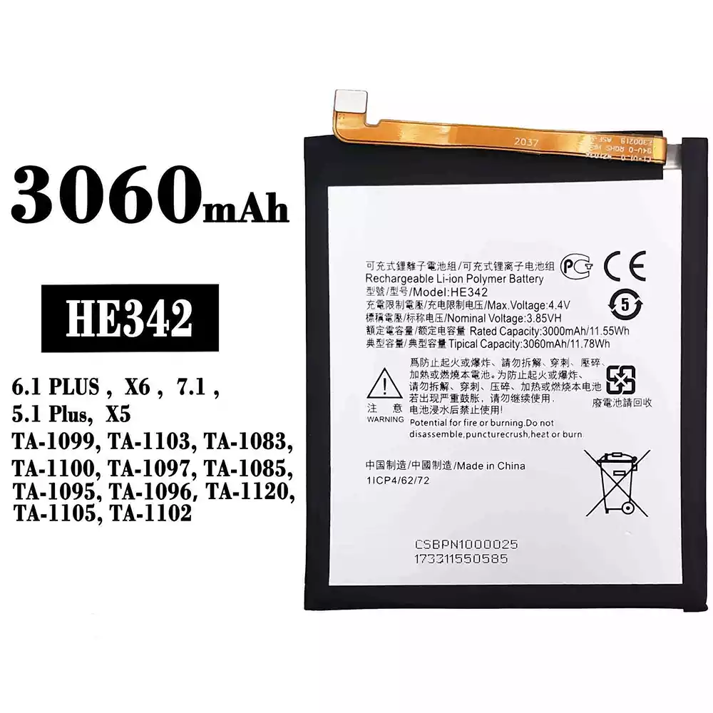 Genuine cell phone battery HE342 for Nokia 6.1 PLUS / 7.1 / 5.1 Plus /X5/X6