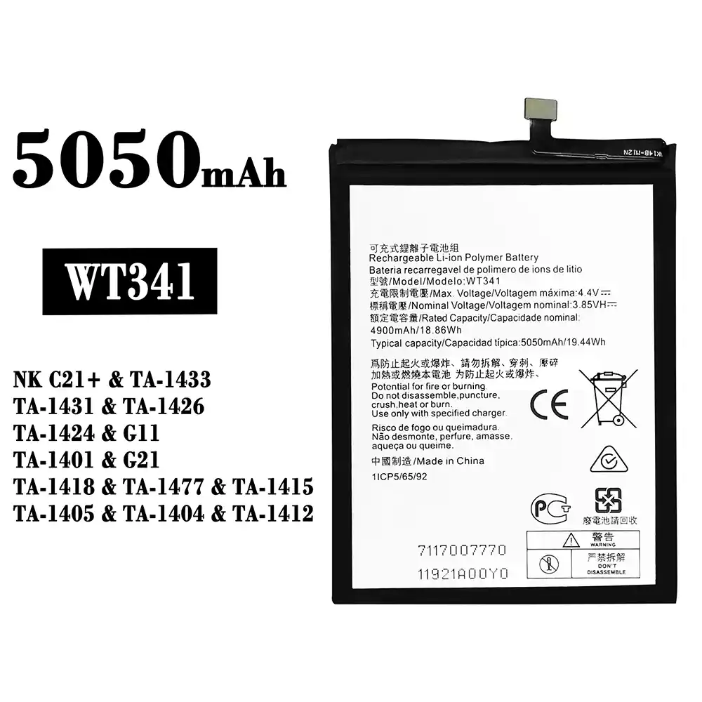 Genuine cell phone battery WT341 for Nokia NK C21,C21+ / G11 / G21