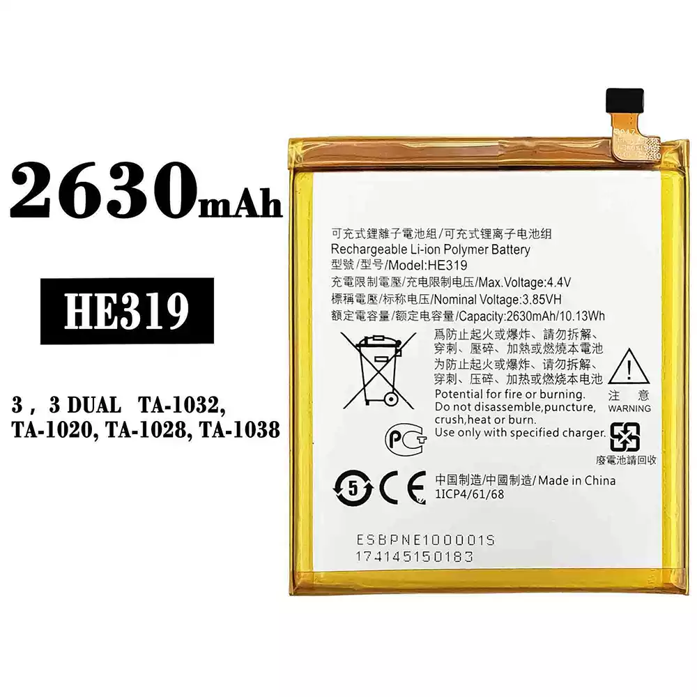 Genuine cell phone battery HE319 for Nokia 3