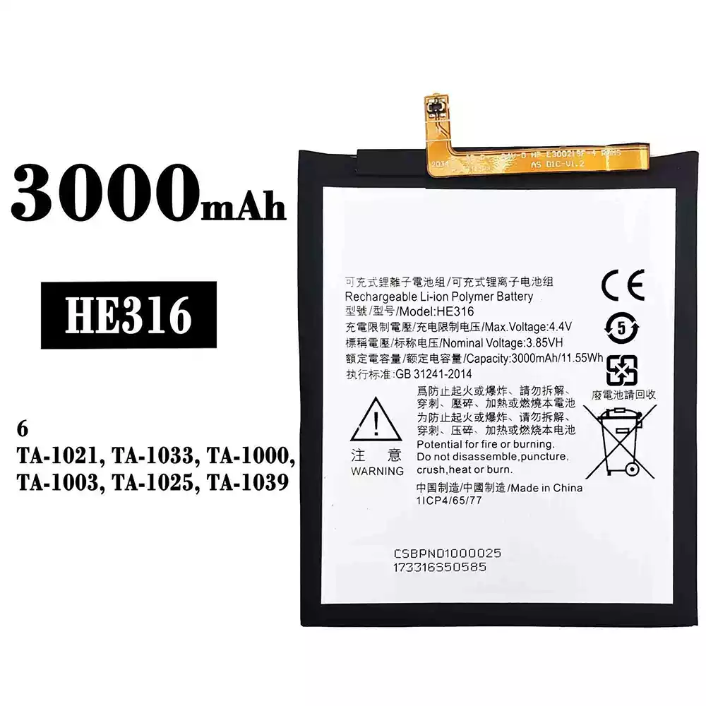 Genuine cell phone battery HE316 for Nokia 6