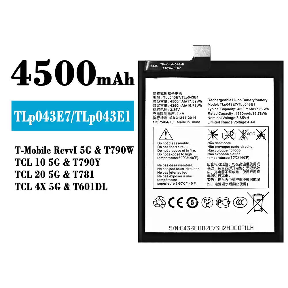 Genuine cell phone battery TLP043E7/TLP043E1 for Alcatel T-Mobile RevvI 5G/TCL 10 5G/TCL 20 5G/TCL 4X 5G