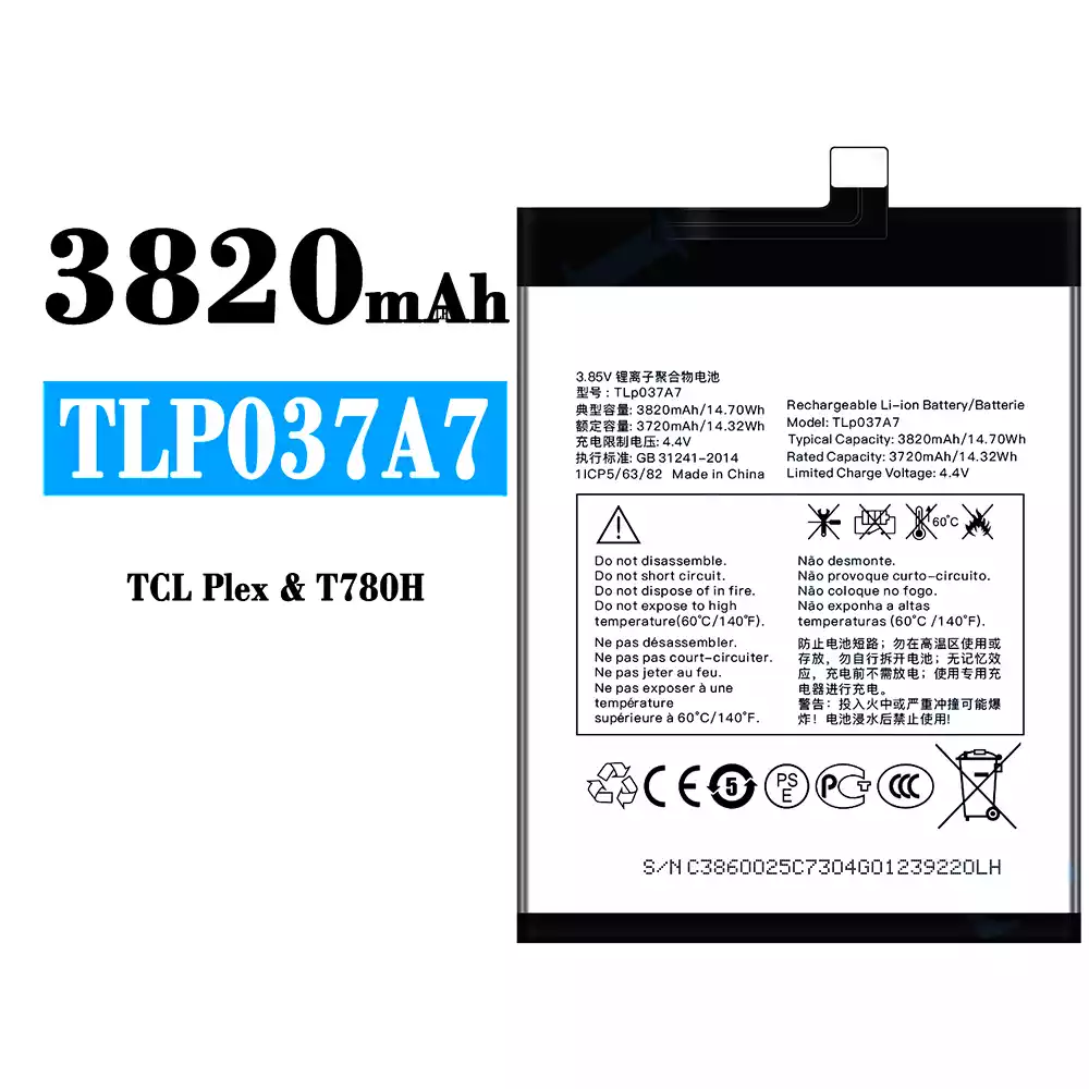 Genuine cell phone battery TLP037A7 for Alcatel TCL Plex/T780H