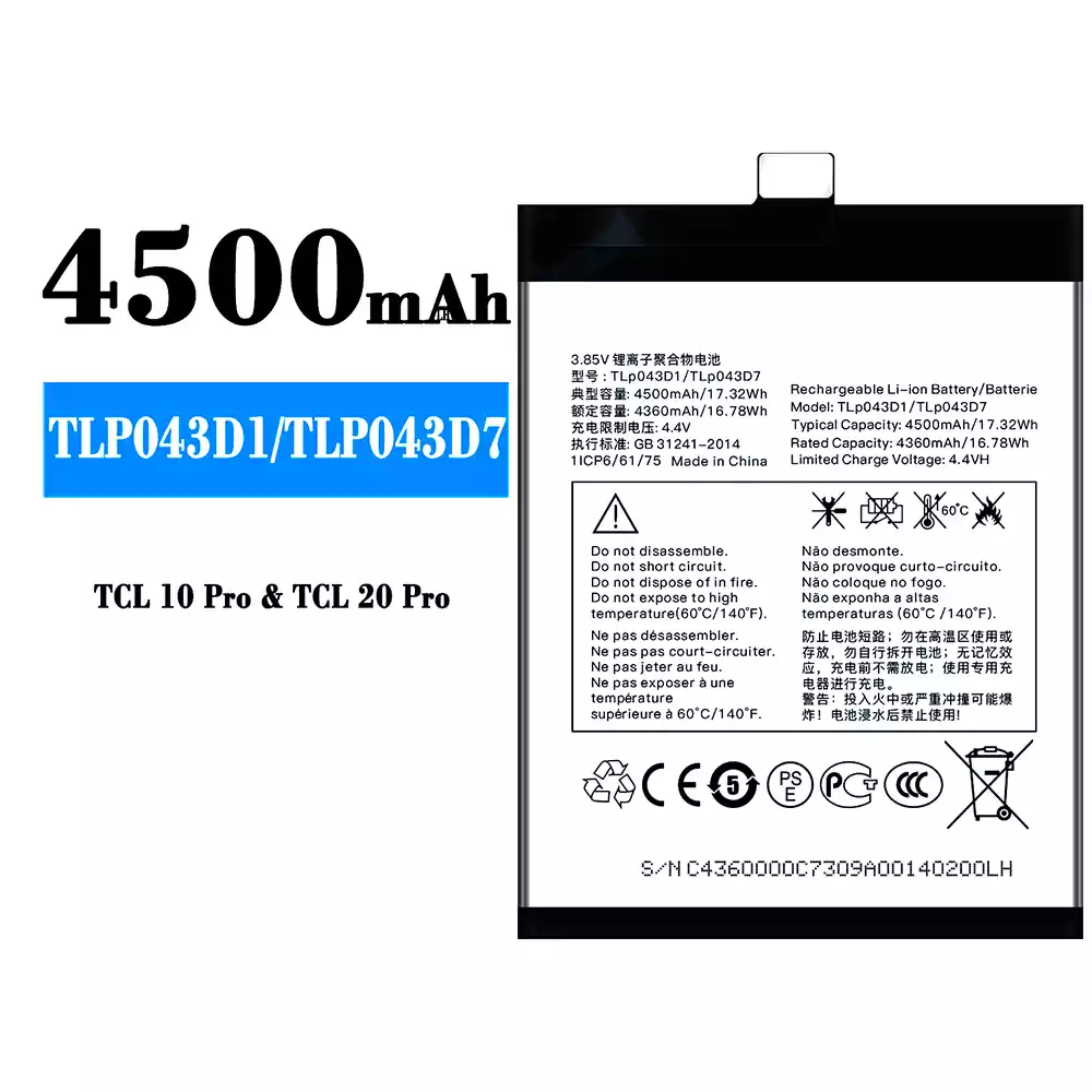 Genuine cell phone battery TLP043D1/TLP043D7 for Alcatel TCL 10 Plus/TCL 20 Plus/TCL 10 pro/TCL 20 pro