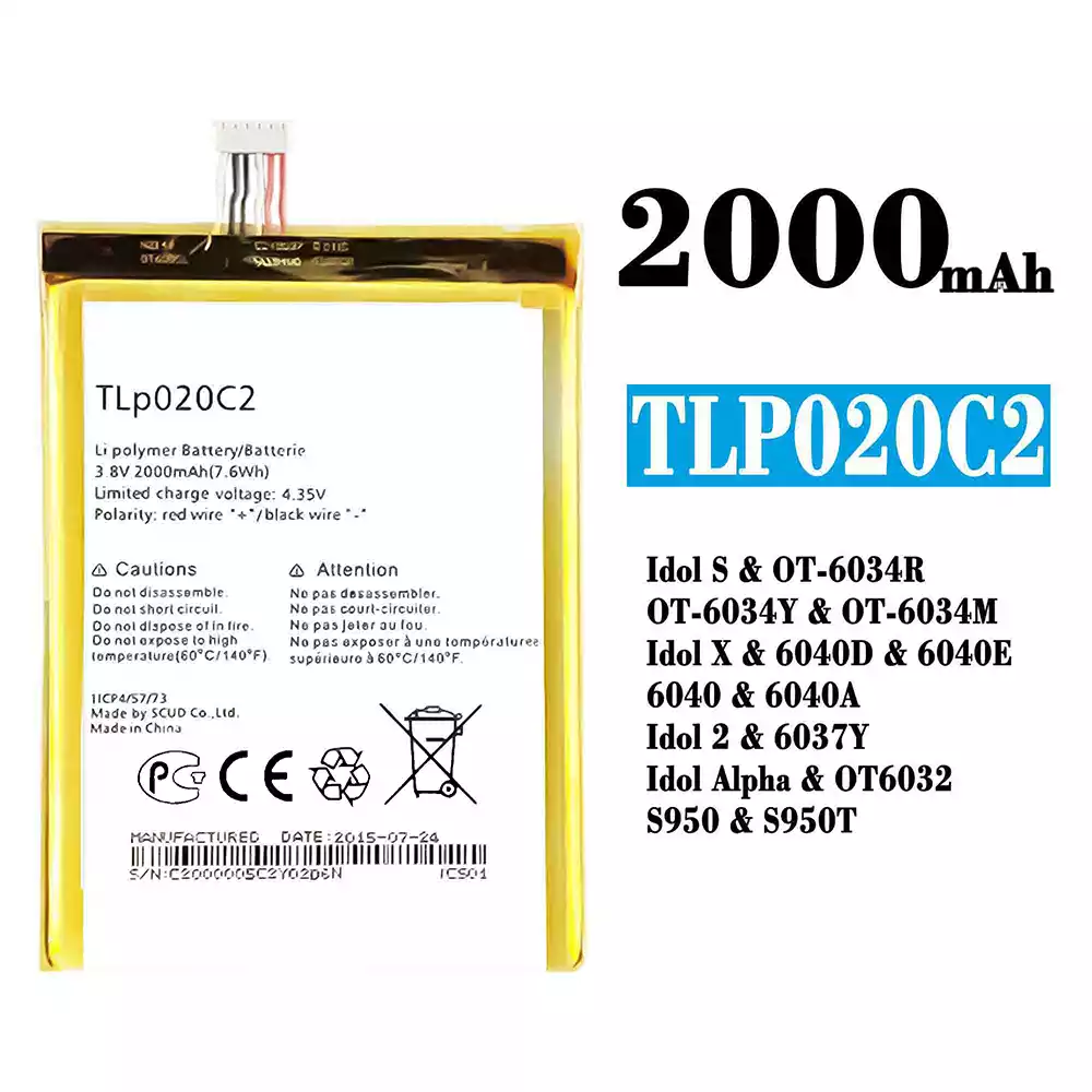 Genuine cell phone battery TLp020C2 for Alcatel Idol S/Idol X/IDOL 2 /IDOL ALPHA