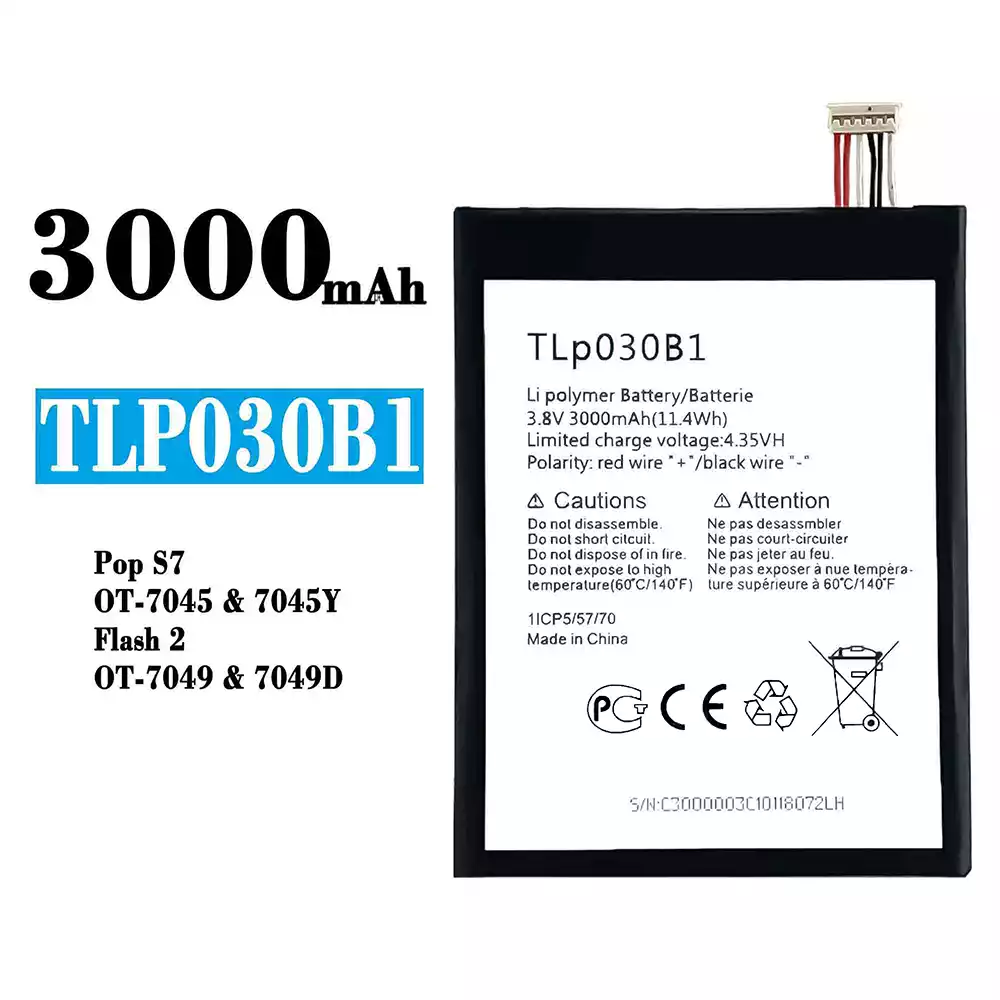 Genuine cell phone battery TLp030B1 for Alcatel pop s7/Flash 2