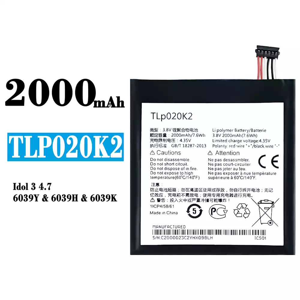 Genuine cell phone battery TLP020K2 for Alcatel One Touch Idol 3 4.7