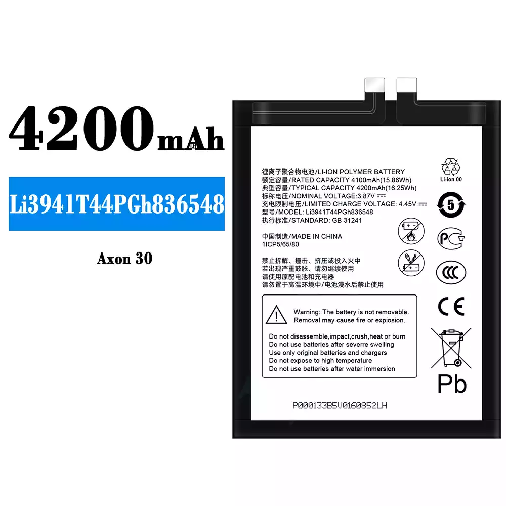 Genuine cell phone battery Li3941T44PGh836548 for ZTE Axon 30