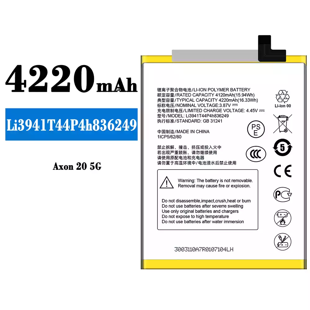 Genuine cell phone battery Li3941T44P4h836249 for ZTE Axon 20 5G