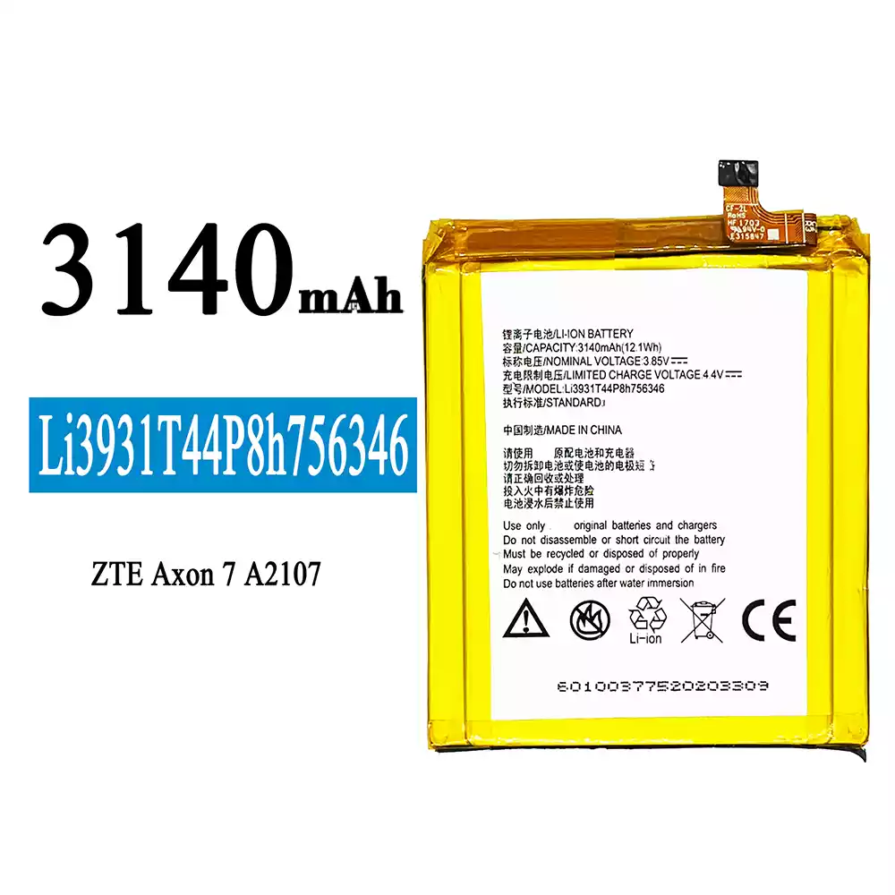 Genuine cell phone battery Li3931T44P8h756346 for ZTE Axon 7