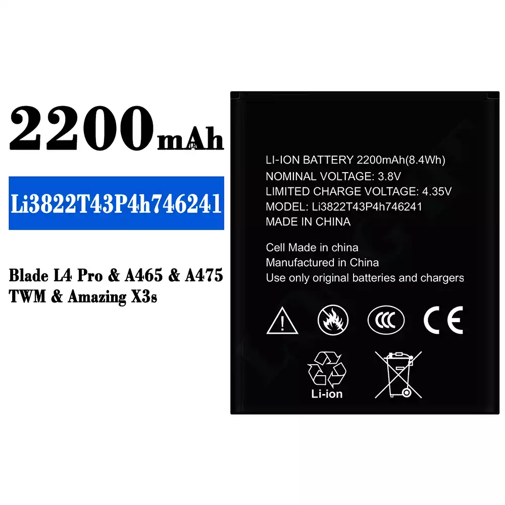 Genuine cell phone battery Li3822T43P4h746241 for ZTE Blade L4 Pro/Amazing X3s