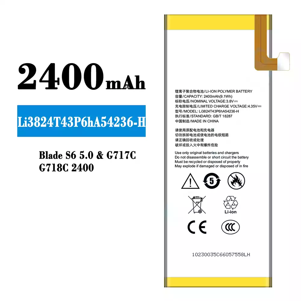Genuine cell phone battery Li3824T43P6hA54236-H for ZTE Blade S6 5.0