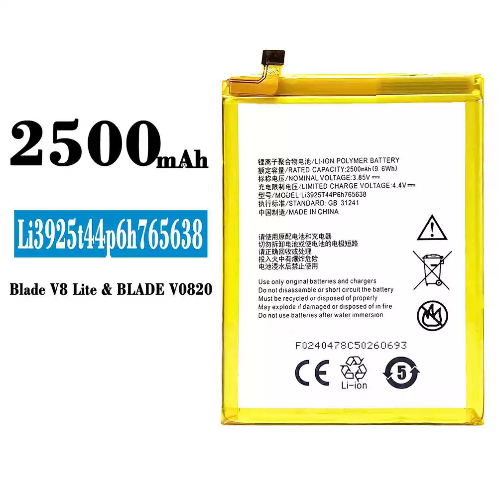 Genuine cell phone battery Li3925T44P6h765638 for ZTE BLADE V8 lite