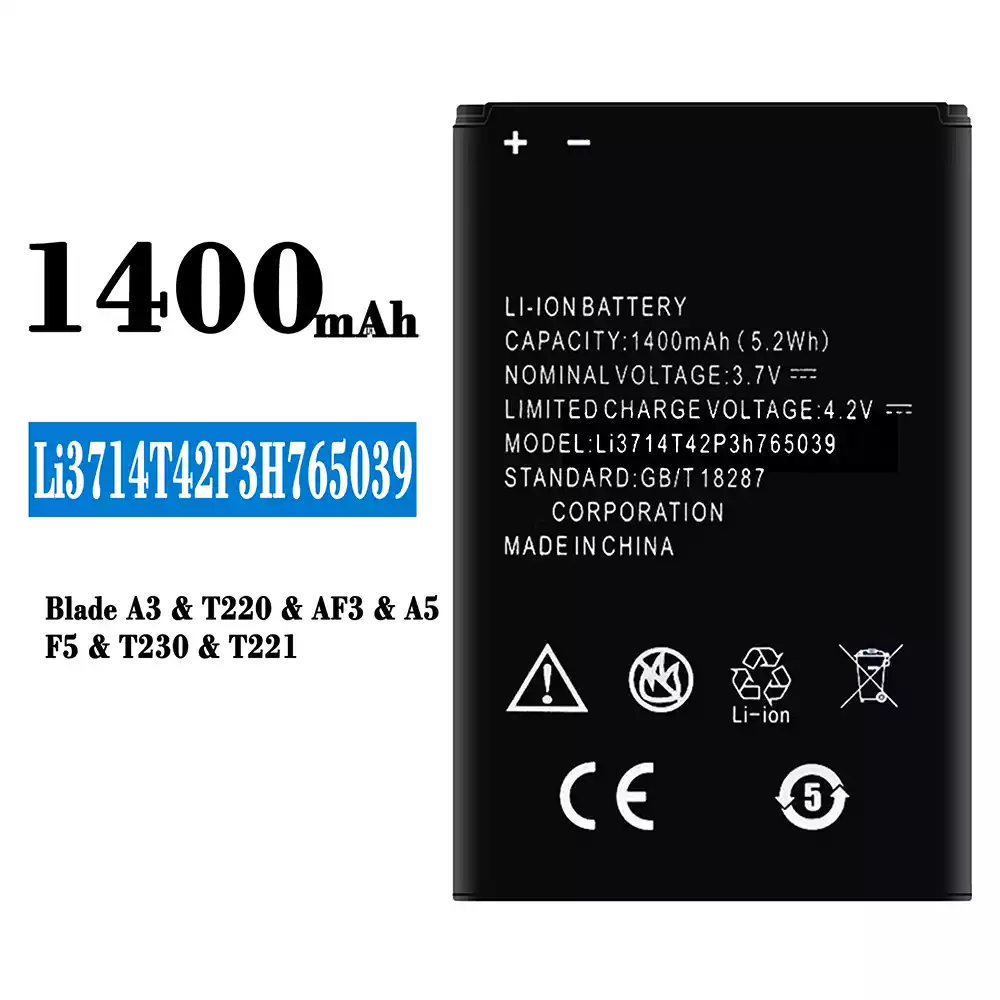 Genuine cell phone battery Li3714T42P3H765039 for ZTE Blade A3/T220/AF3/A5/F5/T230/T221