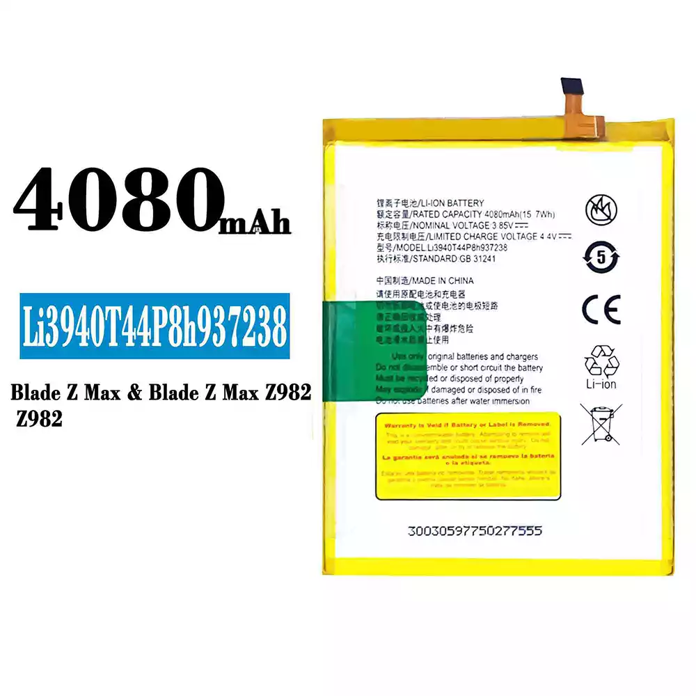 Genuine cell phone battery Li3940T44P8h937238 for ZTE Blade Z Max Z982