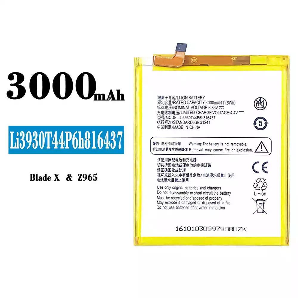 Genuine cell phone battery Li3930T44P6h816437 for ZTE Blade X/Z965