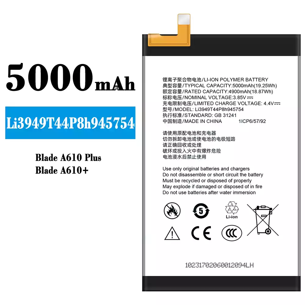 Genuine cell phone battery Li3949T44P8h945754 for ZTE Blade A610+/A610 PLUS